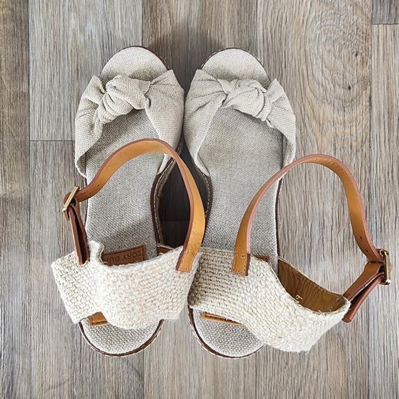 Tory Burch Women's Size 6 Espadrille Wedge Sandals Ankle Strap Beige Bow - Picture 7 of 11